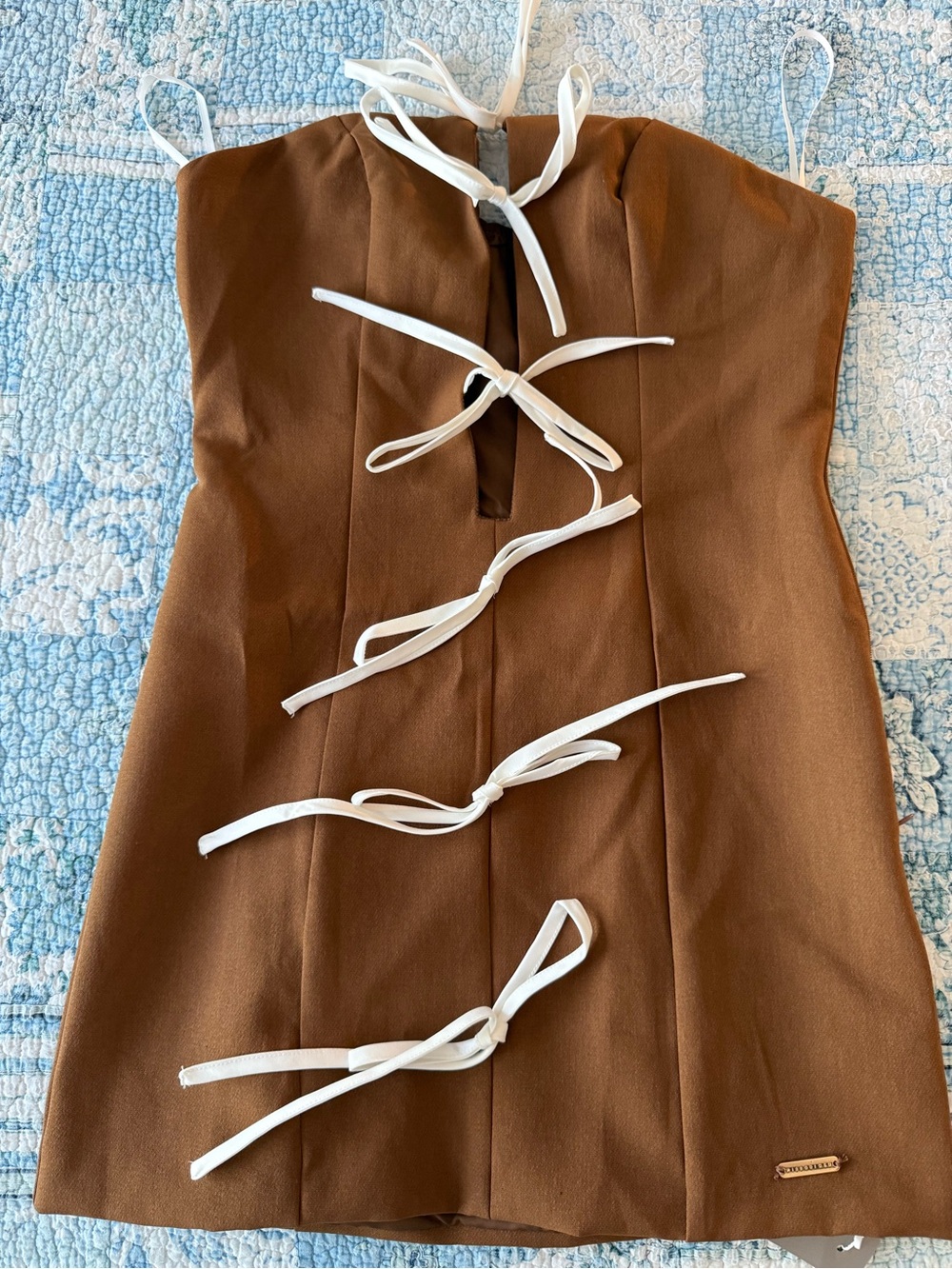 Missguided Brown Mini Dress with White Tie Details